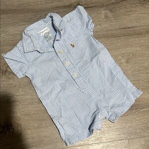 Ralph Lauren Kids Blue and White Striped Button onesie